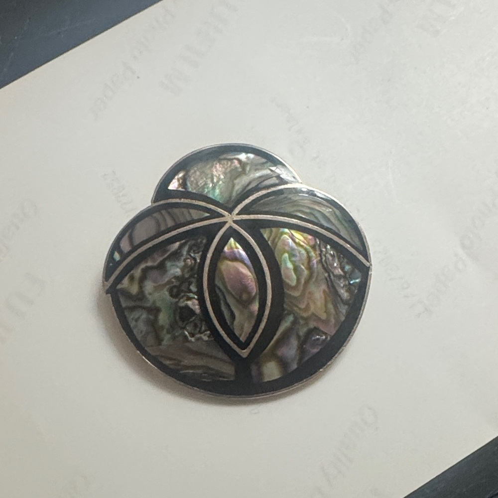 Vintage Mexican Alpaca silver brooch with abalone shell inlay.